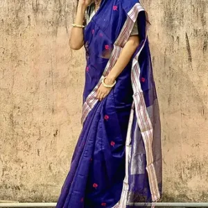Purple Handloom Cotton Silk Chanderi Saree with Silver Zari Border Online