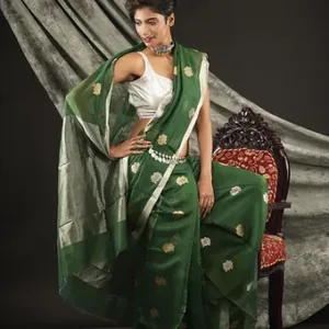 Green Handloom Cotton Silk Chanderi Saree