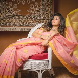 Light Peach-Pink Handloom Cotton Silk Chanderi Saree