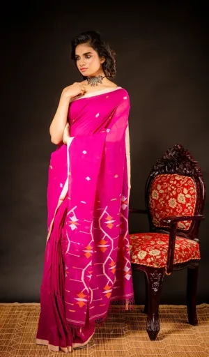 Pink Handloom Jamdani Saree