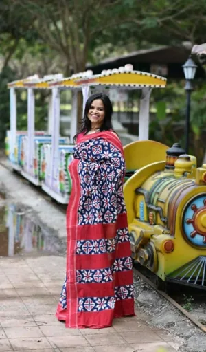 Handloom Pure Cotton Double Ikat Teliya Rumal Saree Online