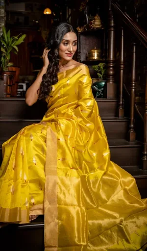 Golden Yellow Handloom Pure Silk Chanderi Saree