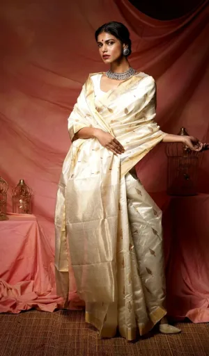 Cream Handloom Pure Silk Chanderi Saree