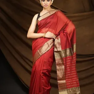 Red Handloom Cotton Silk Maheshwari Saree