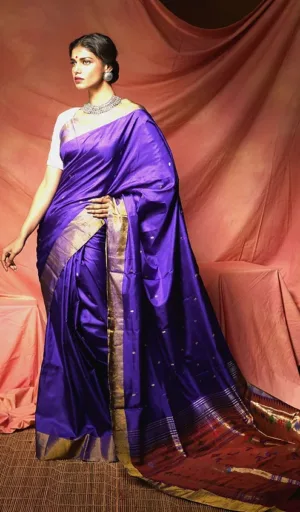 royal blue paithani saree