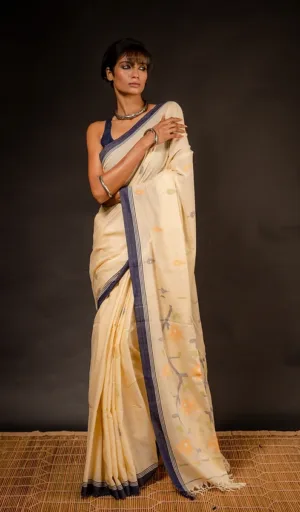Handloom Cream Cotton Jamdani Saree