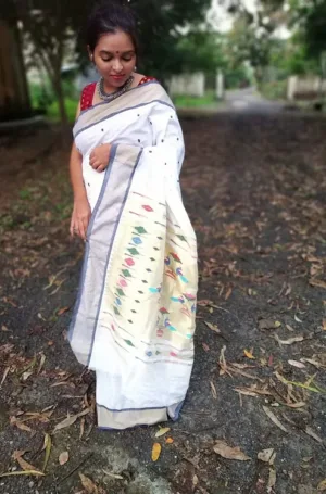 White Cotton Paithani Saree