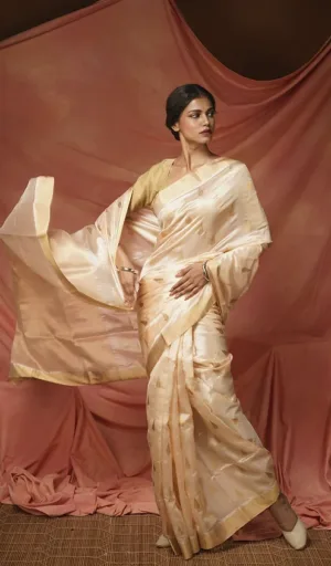 Ivory White Handloom Pure Silk Chanderi Saree