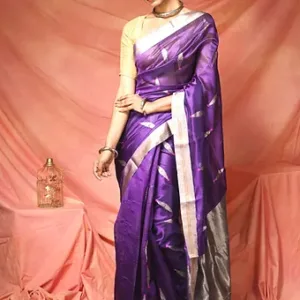 Royal Purple Handloom Pure Silk Chanderi Saree