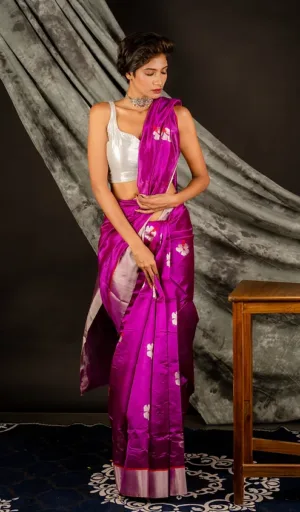Magenta Handloom Pure Silk Chanderi Saree