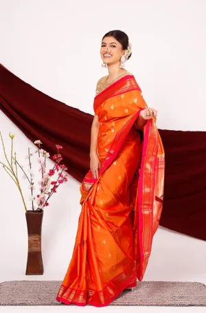 Orange Mahira Pure Silk Paithani Saree